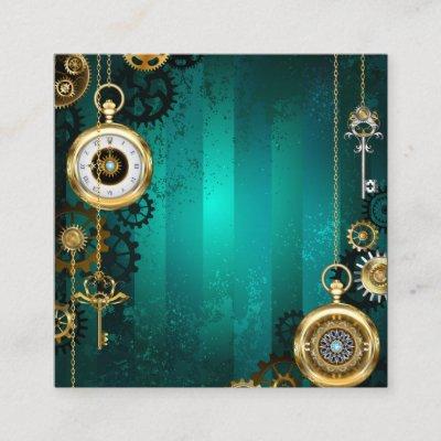 Steampunk Jewelry Watch on a Green Background Square