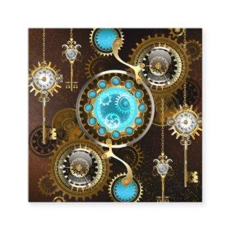 Steampunk Rusty Background with Turquoise Lenses Calling Card