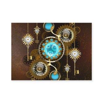 Steampunk Rusty Background with Turquoise Lenses Calling Card