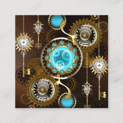 Steampunk Rusty Background with Turquoise Lenses Square