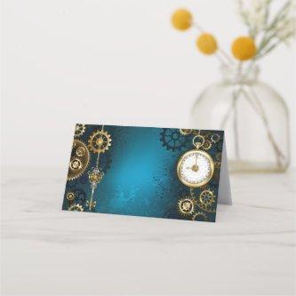 Steampunk turquoise Background with Gears Appointment Card