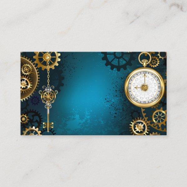 Steampunk turquoise Background with Gears