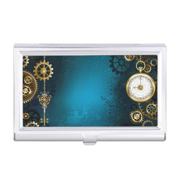 Steampunk turquoise Background with Gears  Case