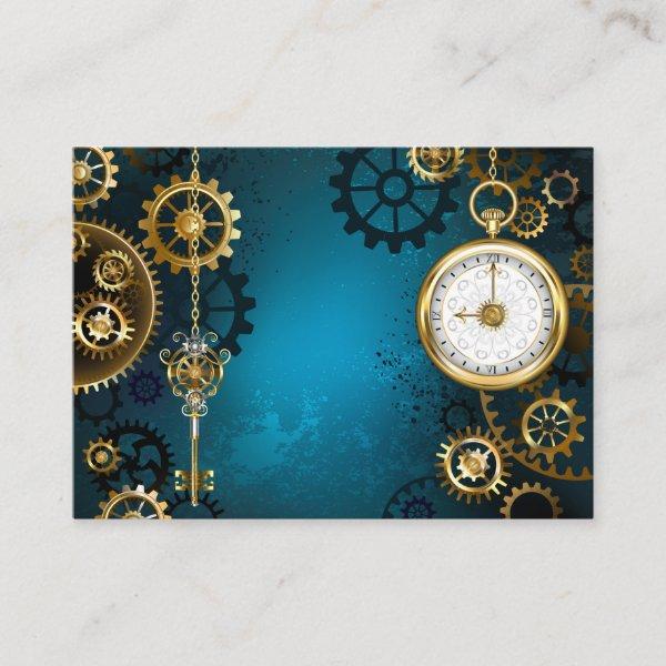 Steampunk turquoise Background with Gears Calling Card