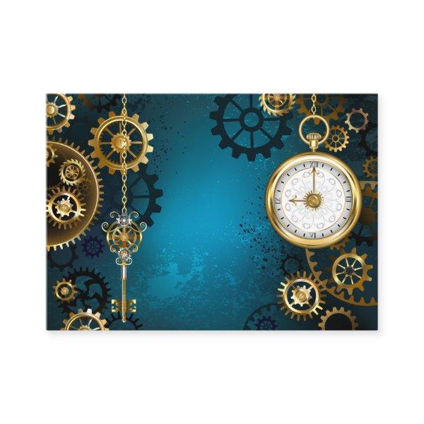 Steampunk turquoise Background with Gears Calling Card