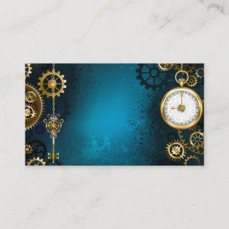 Steampunk turquoise Background with Gears Discount Card