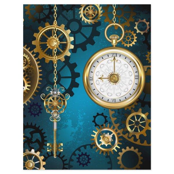 Steampunk turquoise Background with Gears Letterhead