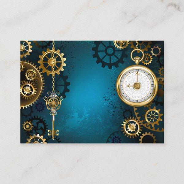 Steampunk turquoise Background with Gears Loyalty Card