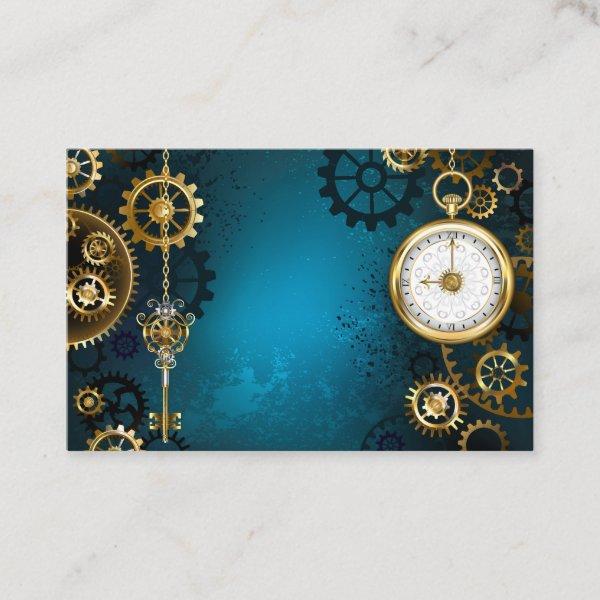 Steampunk turquoise Background with Gears Referral Card