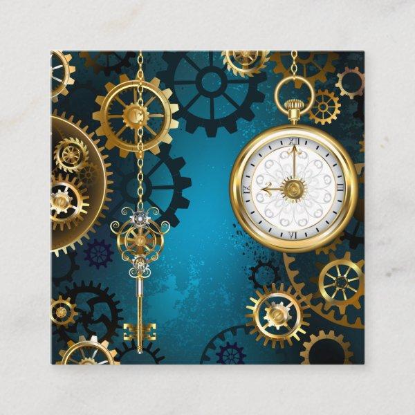 Steampunk turquoise Background with Gears Square