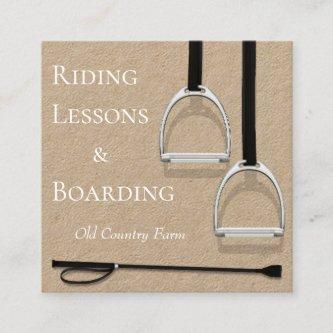 Stirrup Irons & Riding Crop Equestrian White Text Square