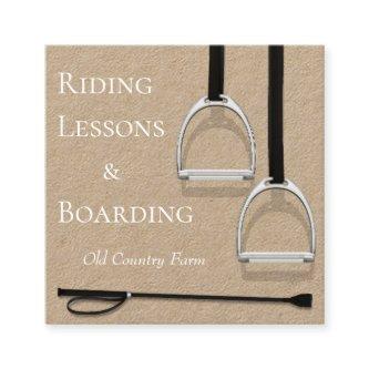 Stirrup Irons & Riding Crop Equestrian White Text Square