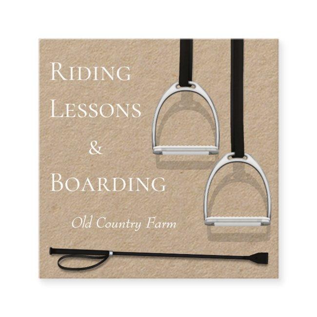 Stirrup Irons & Riding Crop Equestrian White Text Square