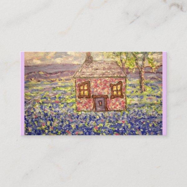 Stone Cottage with Blue Flowers
