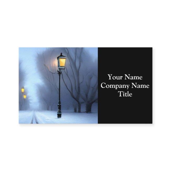 Street Lamps Glowing In Winter Wonderland
