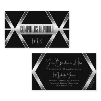 Striking Black Geometric with Silver and Monogram