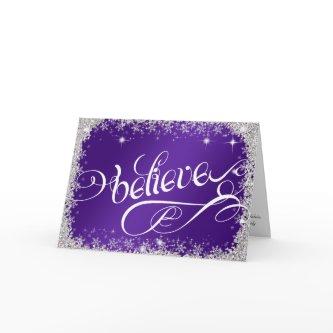 Striking Royal Purple believe message PERSONALIZE Holiday Card
