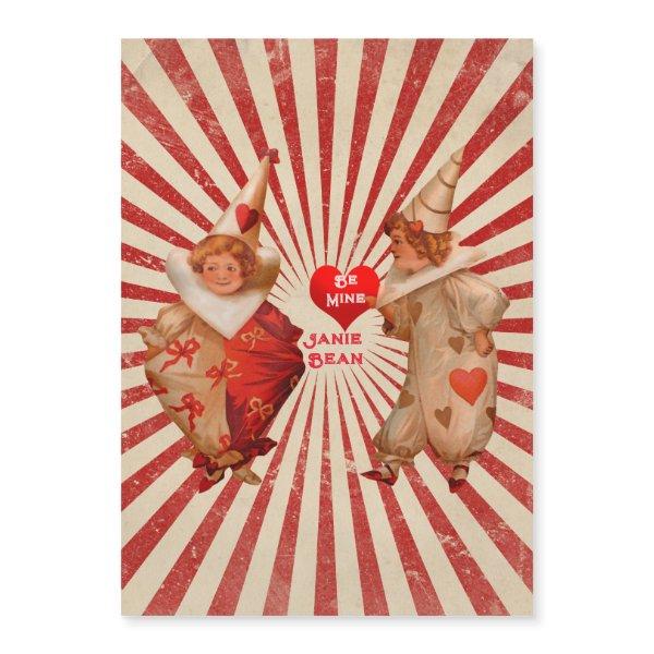 Stripes and Vintage Valentine Clowns with Heart