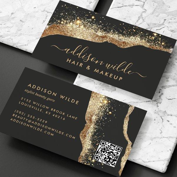 Stunning Black And Gold Glitter Script QR Code