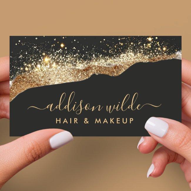 Stunning Black And Gold Glitter Trendy Script