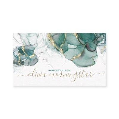 Stunning Viridian Green Gold Accent Alcohol Ink