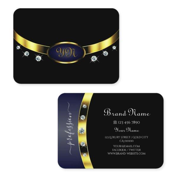 Stylish Black and Gold with Initials Rhinestones