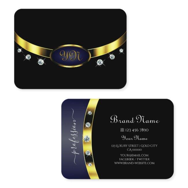 Stylish Black and Gold with Initials Rhinestones