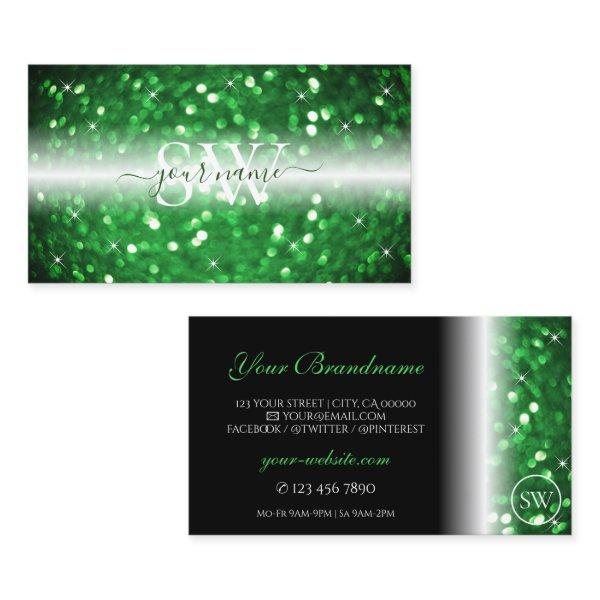 Stylish Black and Green Sparkling Glitter Initials