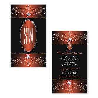 Stylish Black and Orange Ornate Ornaments Initials