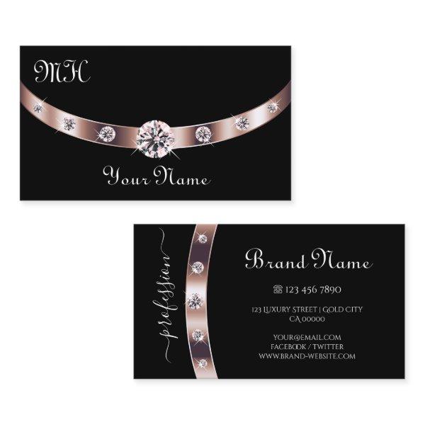 Stylish Black and Rose Gold with Monogram Elegant