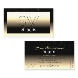 Stylish Black Cream Gold Sparkle Diamonds Monogram