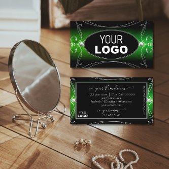 Stylish Black Green Ornate Sparkle Jewels Add Logo