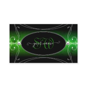 Stylish Black Green Ornate Sparkle Jewels Initials