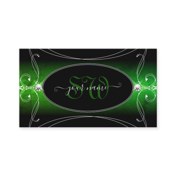 Stylish Black Green Ornate Sparkle Jewels Initials