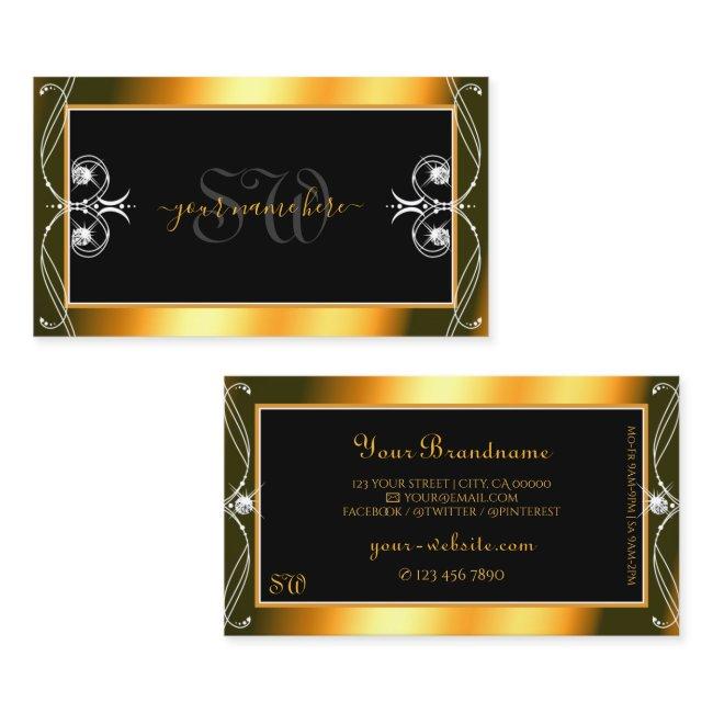 Stylish Black Orange Sparkling Diamonds Monogram
