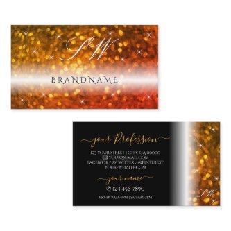 Stylish Black Orange Sparkling Glitter Initials
