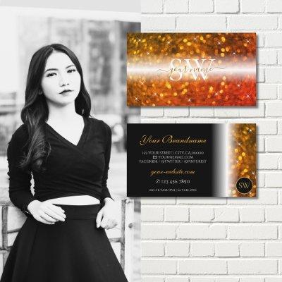 Stylish Black Orange Sparkling Glitter Monogram