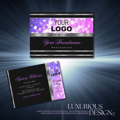 Stylish Black Pink Purple Glitter with Logo Silver