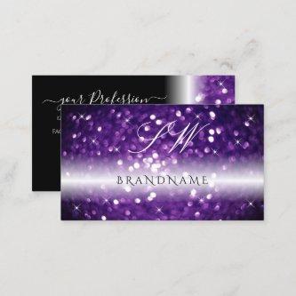 Stylish Black Purple Sparkling Glitter Initials