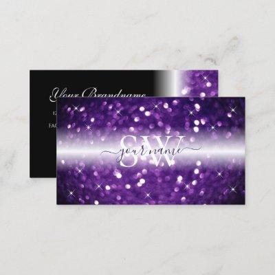 Stylish Black Purple Sparkling Glitter Monogram