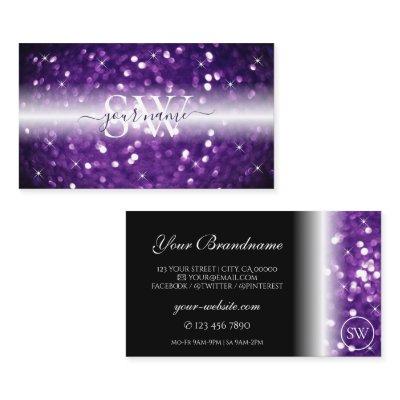 Stylish Black Purple Sparkling Glitter Monogram