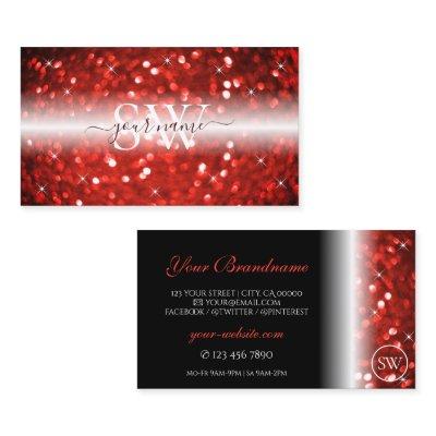 Stylish Black Red Sparkle Glitter Initials Modern