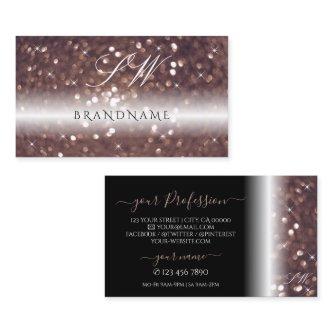 Stylish Black Rose Gold Sparkling Glitter Monogram