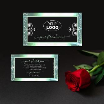 Stylish Black Teal Sparkle Jewels with Logo Ornate