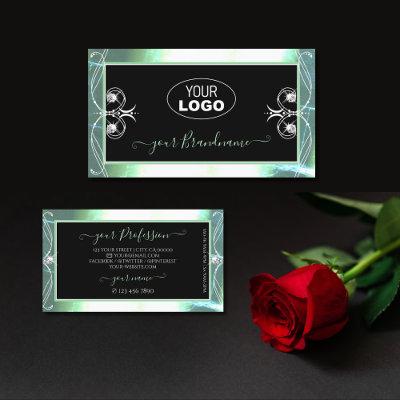 Stylish Black Teal Sparkle Jewels with Logo Ornate