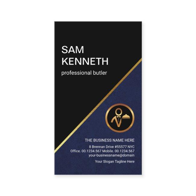 Stylish Blue Grunge Gold Line Professional Butler