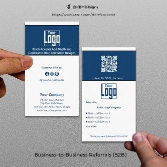 Stylish Blue White Black Services QR Code B2B  Referral Card