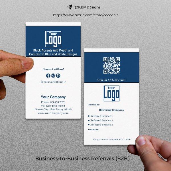 Stylish Blue White Black Services QR Code B2B  Referral Card