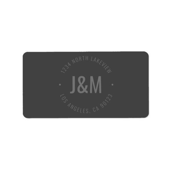 Stylish Bold Monogram & Circular Text | Dark Grey Label