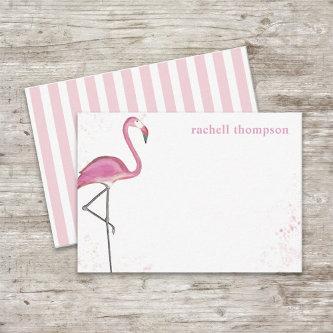 Stylish Chic Watercolor Pink Flamingo Personalized Note Card
